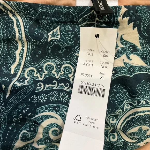 J. Crew Dark Green and Cream Paisley Bikini - Picture 3 of 4